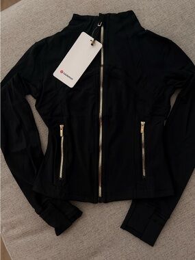 define cropped black Zip Jacket with Gold Zipper jacket